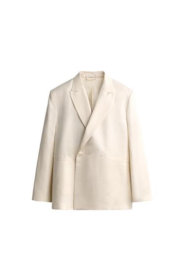 VISCOSE/LINEN DOUBLE-BREASTED BLAZER - Oyster-white by Zara