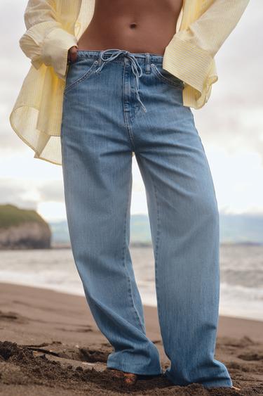 DRAWSTRING FLOWING TRF DENIM TROUSERS - Blue by Zara