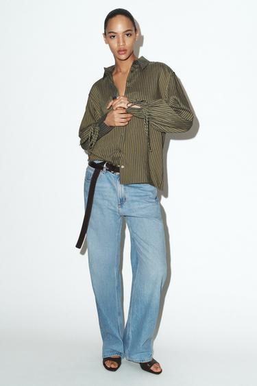 STRIPED SHIRT WITH BOWS - Dark khaki by Zara