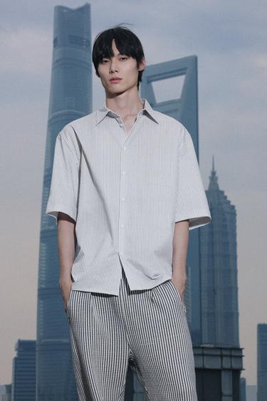 RELAXED FIT SEERSUCKER SHIRT - striped by Zara