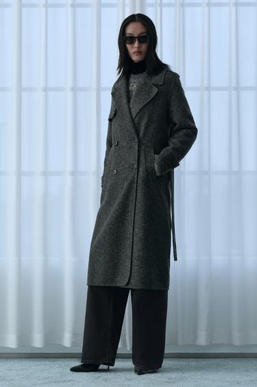 WOOL COAT WITH BELT - Grey by Zara