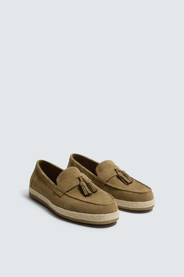 CASUAL LEATHER LOAFERS WITH TASSELS - Beige by Zara