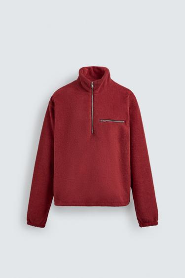 FLEECE QUARTER-ZIP SWEATSHIRT - Intense red by Zara