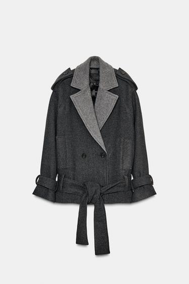 SHORT BELTED COAT ZW COLLECTION LIMITED EDITION - Grey marl by Zara