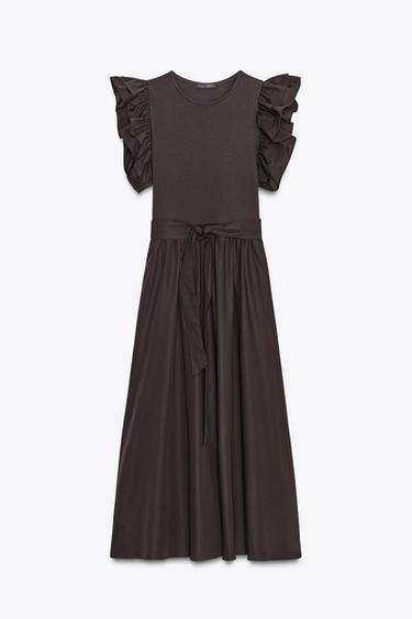 RUFFLED CONTRAST DRESS - Chocolate by Zara