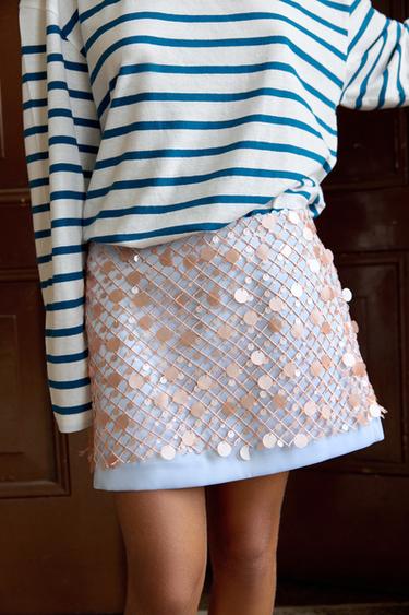 SEQUIN MINI SKIRT - Light blue by Zara