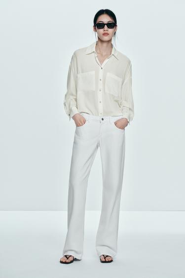 TRF WIDE-LEG LOW-RISE JEANS - White by Zara