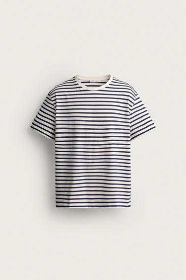 BASIC MEDIUM WEIGHT T-SHIRT /02 - White / Navy by Zara