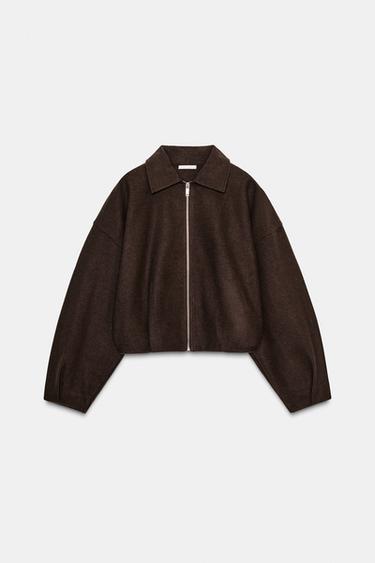 SOFT ZIP-UP BOMBER JACKET - Brown by Zara