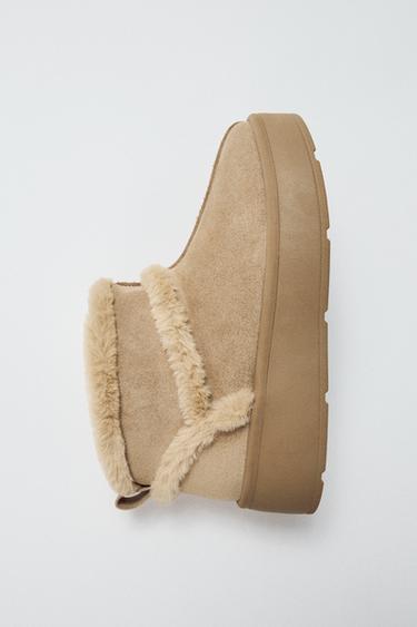 SOFT FAUX FUR ANKLE BOOTS - Brown by Zara