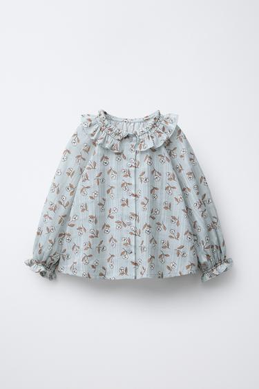 FLOWER PRINT BLOUSE - Light blue by Zara - Image 0