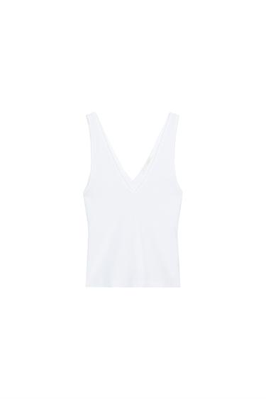 RIB V-NECK TOP - White by Zara