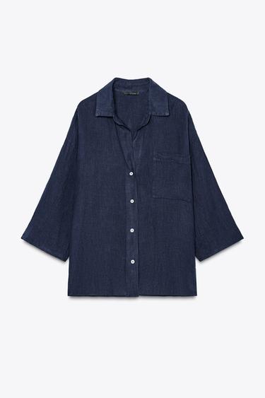 ZW COLLECTION 100% LINEN OVERSIZE SHIRT - Ink blue by Zara