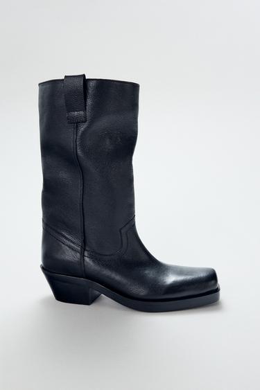 LEATHER COWBOY ANKLE BOOTS - Black by Zara