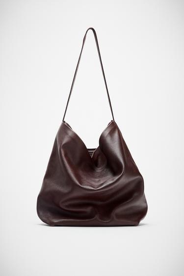 DOUBLE COMPARTMENT LEATHER BUCKET BAG - Burgundy Red by Zara