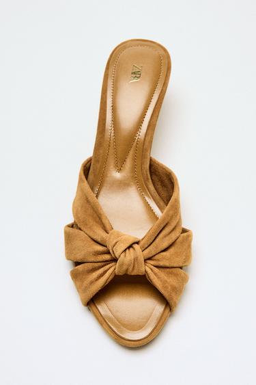 LEATHER MULE SANDALS WITH KNOT - Brown by Zara