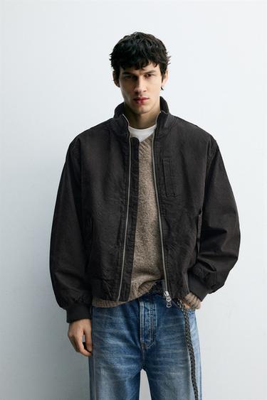 CRINKLED-EFFECT BOMBER JACKET - Dark brown by Zara