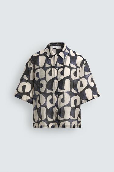 GEOMETRIC PRINT SHIRT - Dark navy by Zara