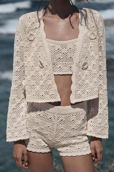 POINTELLE FLORAL CARDIGAN - Light beige by Zara