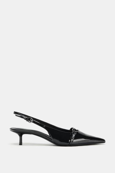 FAUX-PATENT KITTEN HEEL SLINGBACKS - Black by Zara