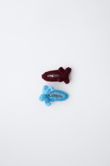 PACK OF TWO BOW KNITTED HAIR CLIPS - Multicoloured by Zara