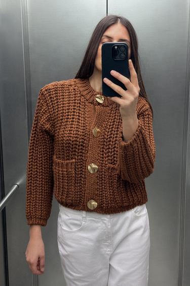 CHUNKY-KNIT CARDIGAN - Caramel by Zara - Image 0