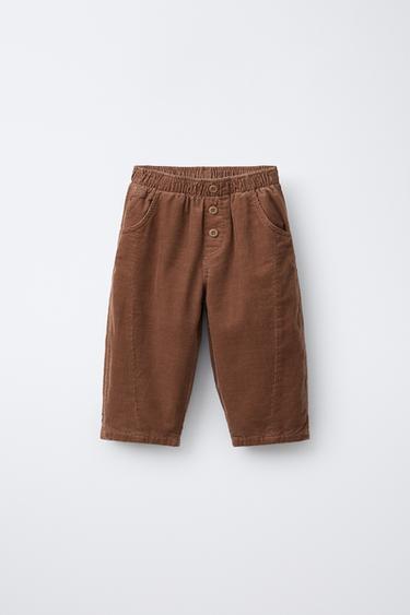 CORDUROY TROUSERS WITH BUTTONS AND FLEECE LINING - camel by Zara