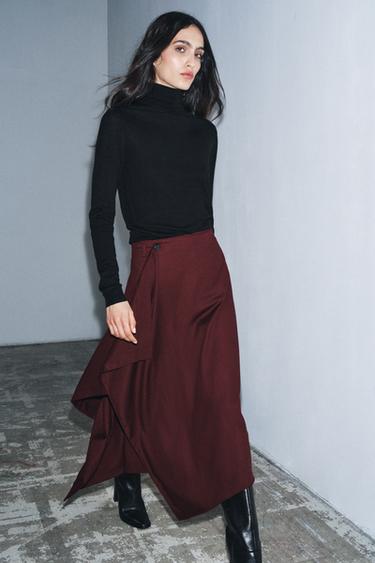 ZW COLLECTION ASYMMETRIC SKIRT - Burgundy by Zara