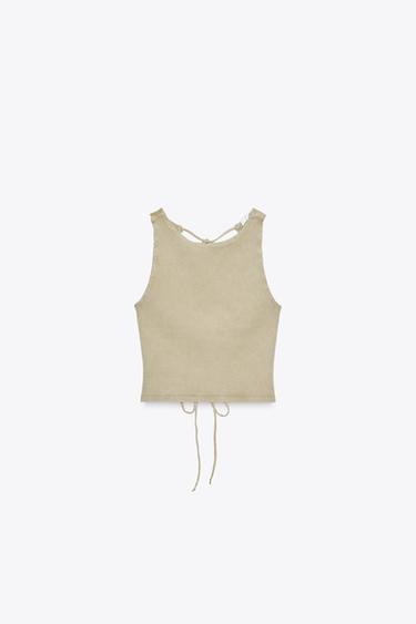 OPEN-BACK RIB T-SHIRT - Light khaki by Zara