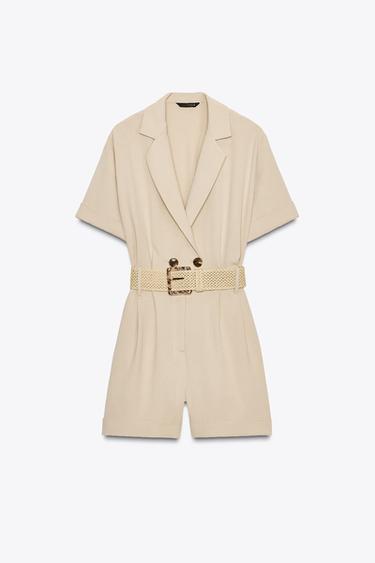 BELTED SHORT SLEEVE JUMPSUIT - Sand by Zara - Image 0