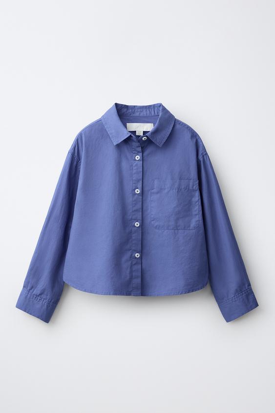 PLAIN POPLIN SHIRT - Mid-blue by Zara - Image 0