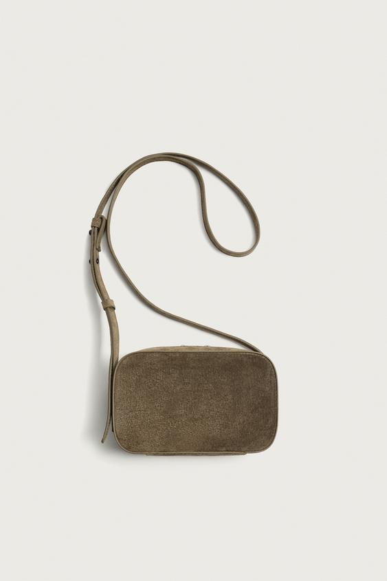 LEATHER CROSSBODY BAG - Khaki Green by Zara - Image 0