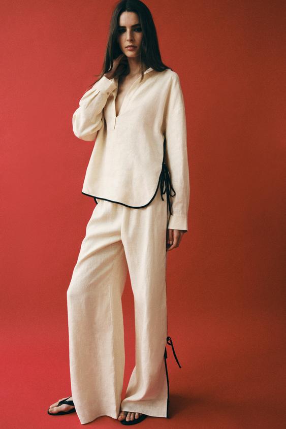 ZW COLLECTION 100% LINEN SHIRT WITH CONTRAST PIPING - Beige by Zara - Image 0