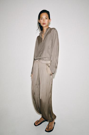 ZW COLLECTION 100% SILK FLOWING SHIRT - Brown by Zara