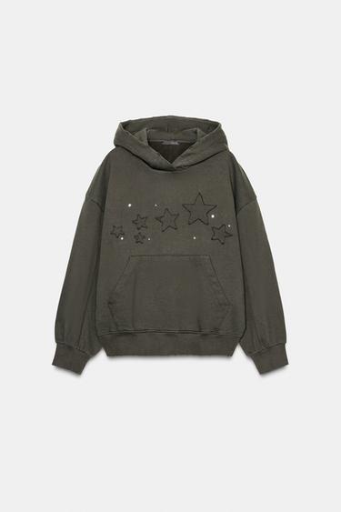 WASHED SWEATSHIRT WITH STARS AND STUDS - Dark brown by Zara