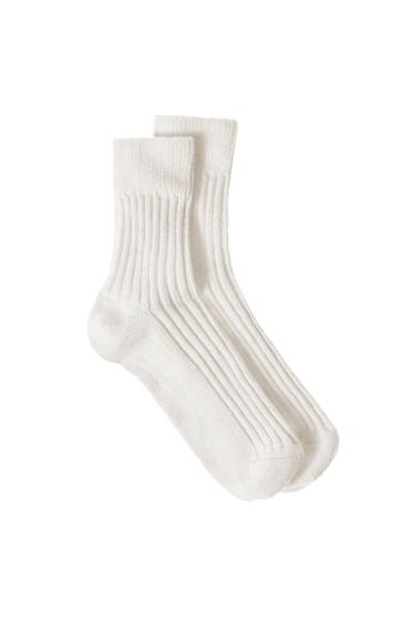 RIBBED SHORT SOCKS - Ecru by Zara