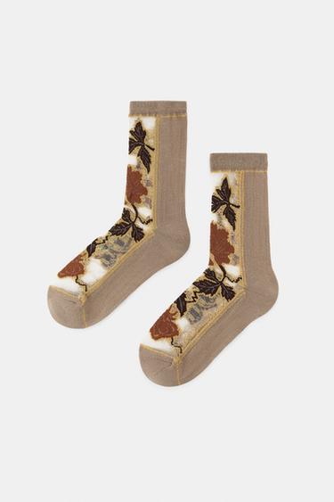FLORAL PRINT SOCKS - Sand by Zara