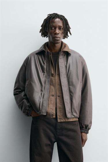 RELAXED FIT LEATHER EFFECT JACKET - Dark brown by Zara