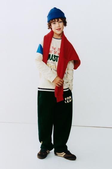 PLUSH BALLOON TROUSERS WITH SLOGAN - Green by Zara