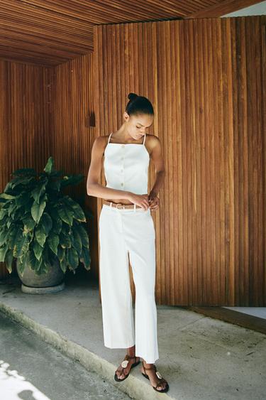 LINEN BLEND CULOTTES WITH BELT - White by Zara