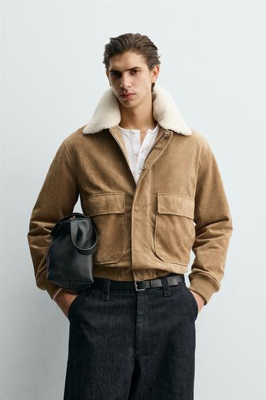 LEATHER AND SUEDE JACKET WITH FAUX SHEARLING - Beige by Zara
