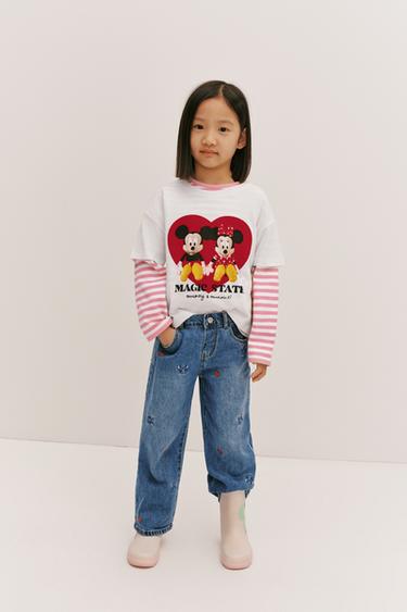 MICKEY & MINNIE MOUSE © DISNEY FLOCKED SLOGAN PRINT T-SHIRT - Oyster-white by Zara