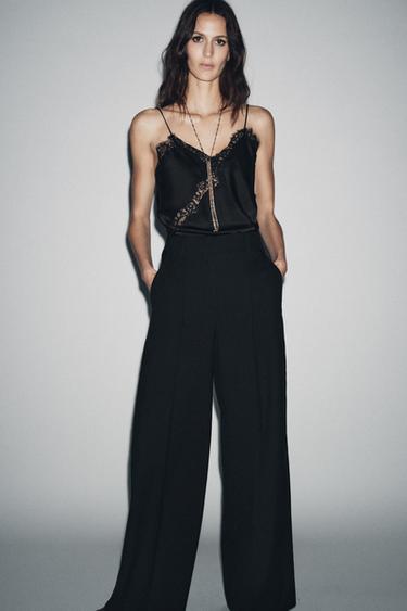 ZW COLLECTION LIMITED EDITION WIDE-LEG TROUSERS WITH WOOL AND SEAM DETAIL - Black by Zara
