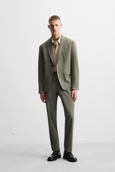 WOOL BLEND SUIT BLAZER - Greenish by Zara - Image 0