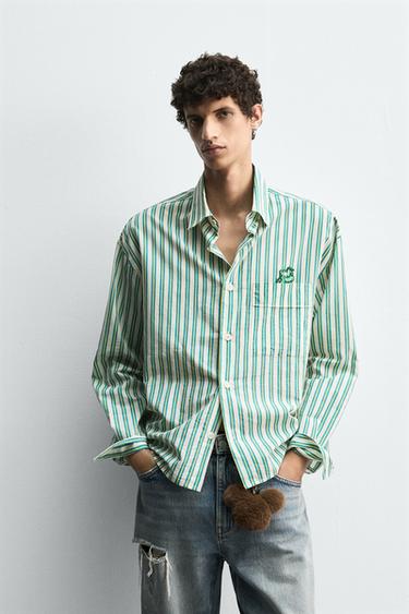 PLUTO PATCH STRIPED SHIRT HARRY LAMBERT FOR ZARA X DISNEY - White / Green by Zara
