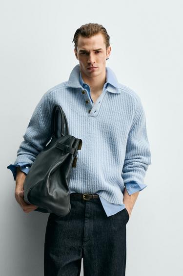 PURL KNIT WOOL BLEND POLO SHIRT - Sky blue by Zara