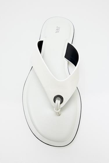 FLAT LEATHER SANDALS - White by Zara