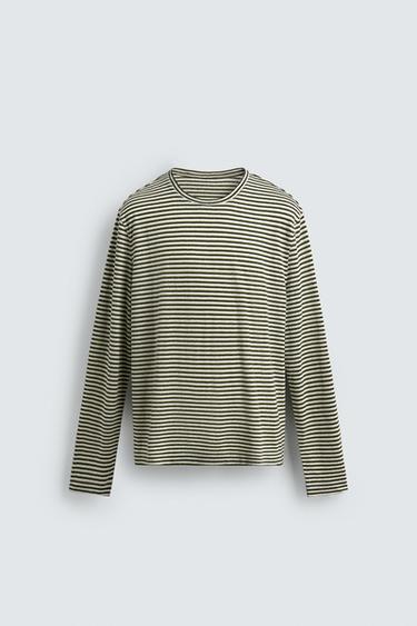 REGULAR FIT STRIPED LINEN BLEND T-SHIRT - Stripes by Zara
