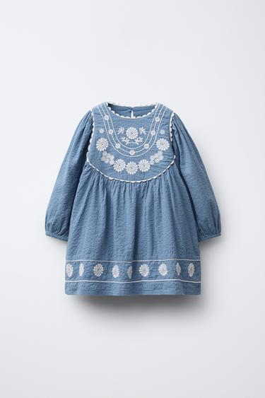 EMBROIDERED FLORAL DRESS - Blue by Zara - Image 0