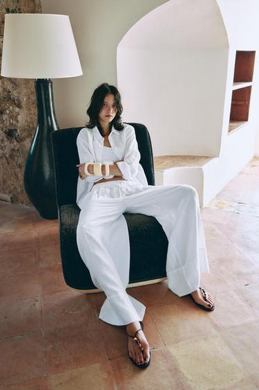 ZW COLLECTION 100% LINEN SHIRT - Oyster-white by Zara